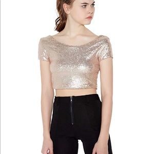 HaoDuoYi Women Sparkly Sequin Crop Backless Top